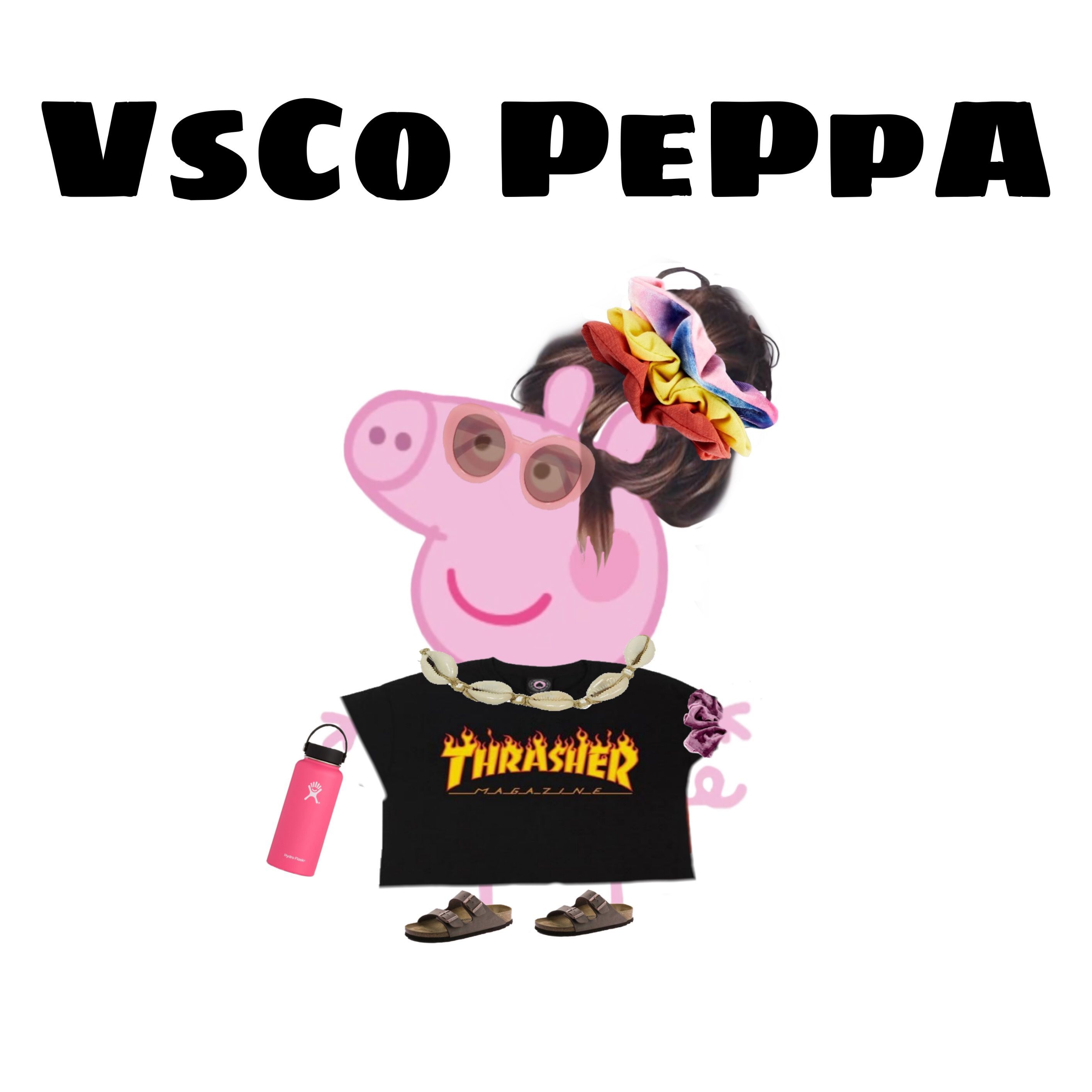 Peppa pig wearing a Thrasher tee and holding a hydroflask. - Peppa Pig