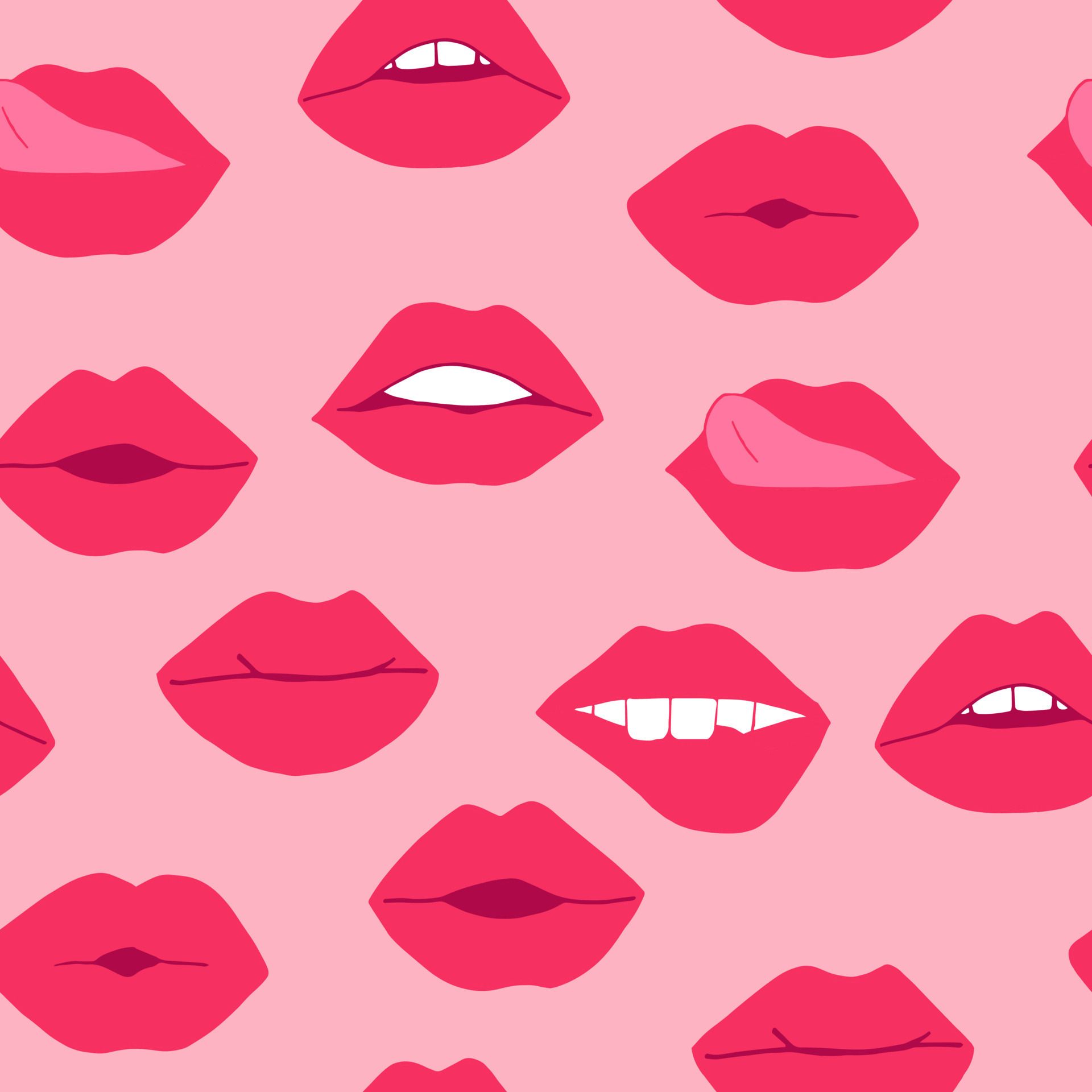 lips with pink lipstick seamless pattern. mouth illustration hand drawn in cartoon style
