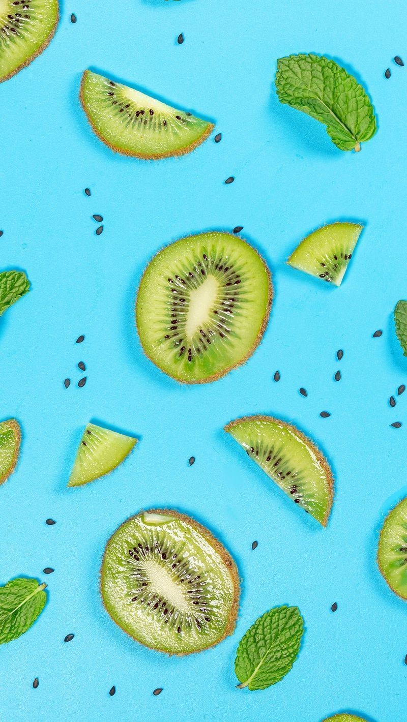 Download Wallpaper 800x1420 Kiwi, Slices, Mint, Leaves, Grains Iphone Se 5s 5c 5 For Parallax HD Background