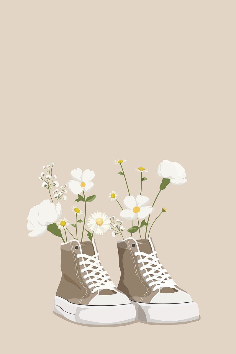 Hand drawn sneakers with flowers on a brown background - Vector, shoes, Converse