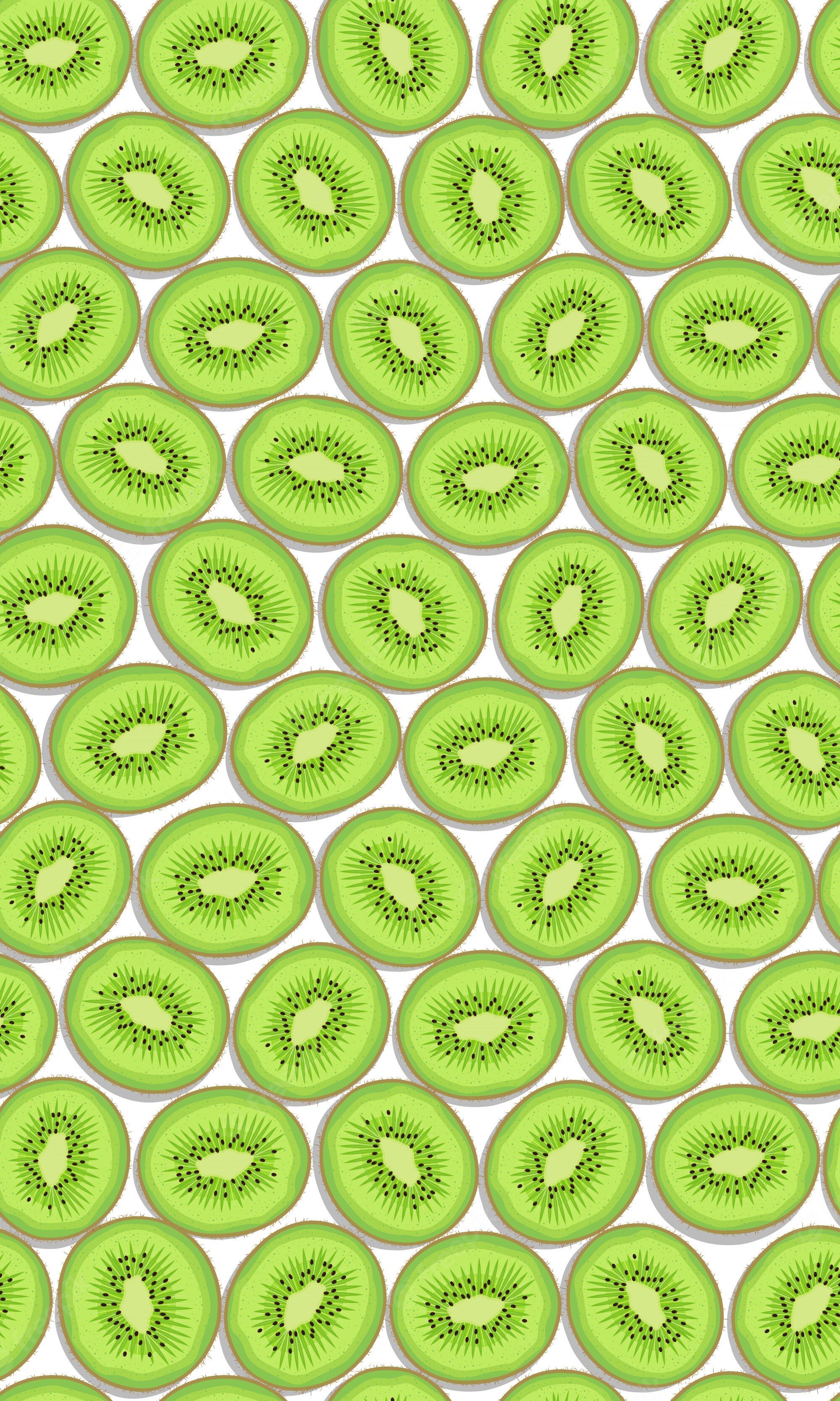 A pattern of green kiwi slices on a white background - Kiwi