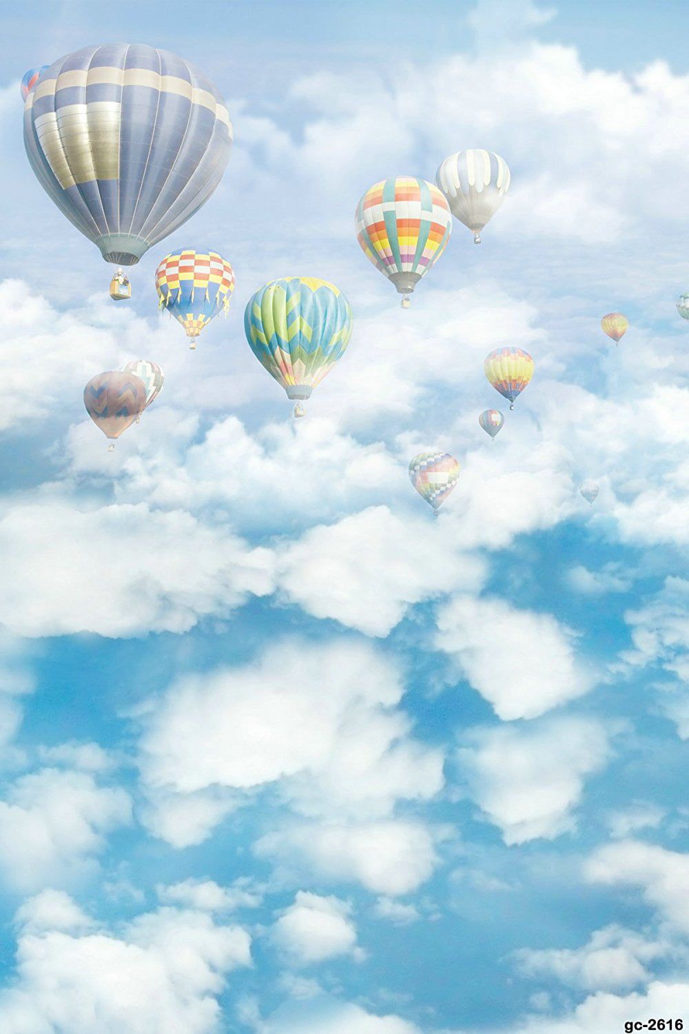 ABPHOTO Polyester 5x7ft Hot Air Balloon on the Blue Sky White Clouds Photography Backdrop Wedding Background - Hot air balloons