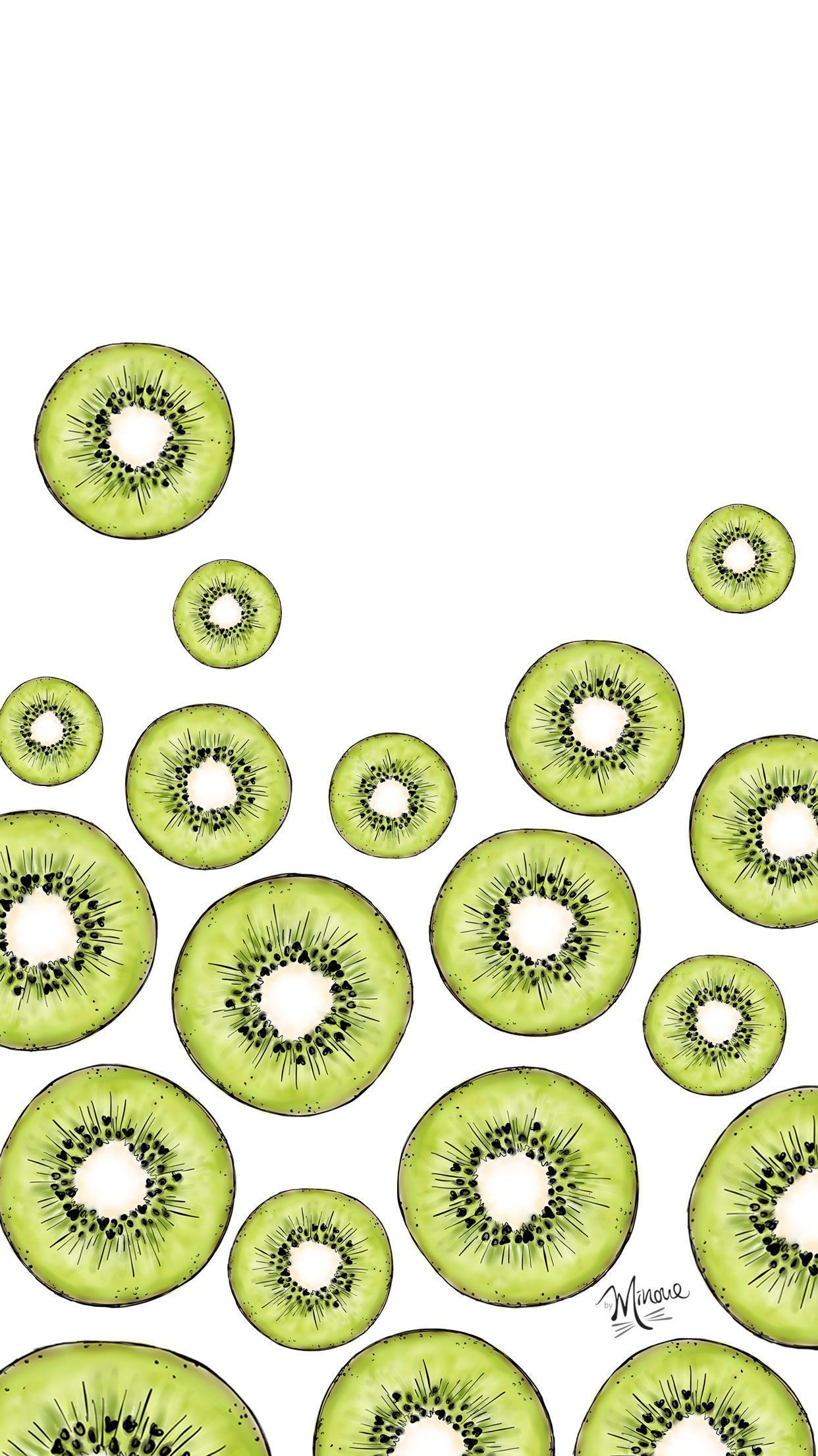 IPhone wallpaper with kiwi slices. Art by Minou. - Kiwi