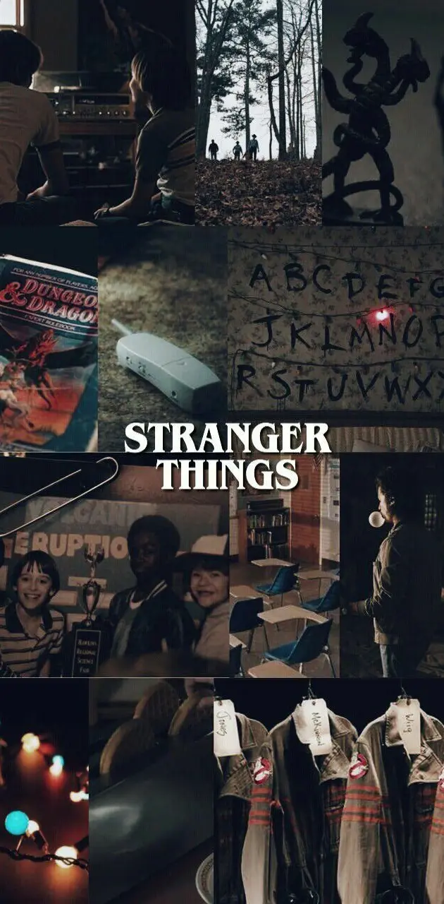 A collage of images from the show Stranger Things. - Stranger Things