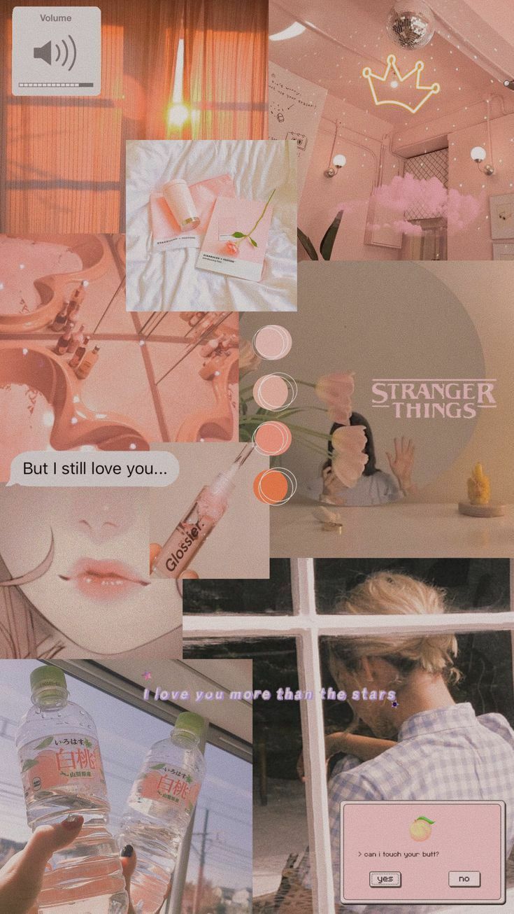 Collage of pink aesthetic images including Stranger Things, Glossier, and a window. - Stranger Things