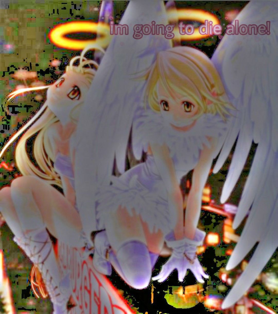 A blonde anime girl with angel wings and a halo. - Animecore