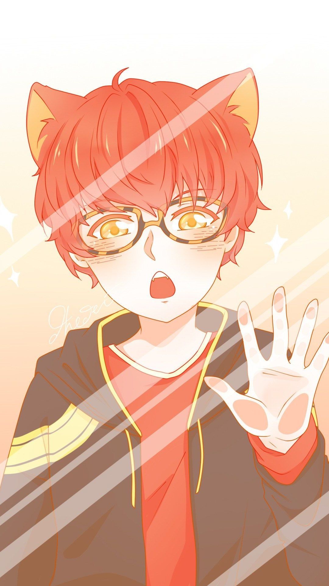 Redhead anime boy with glasses and cat ears - Animecore