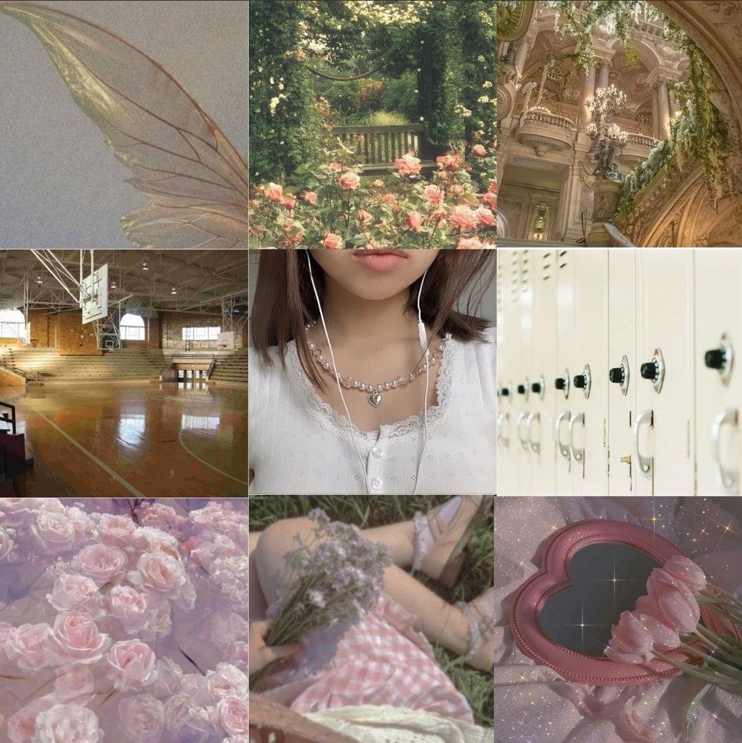 Aesthetic pictures of flowers, a girl, a gym, and lockers. - Angelcore