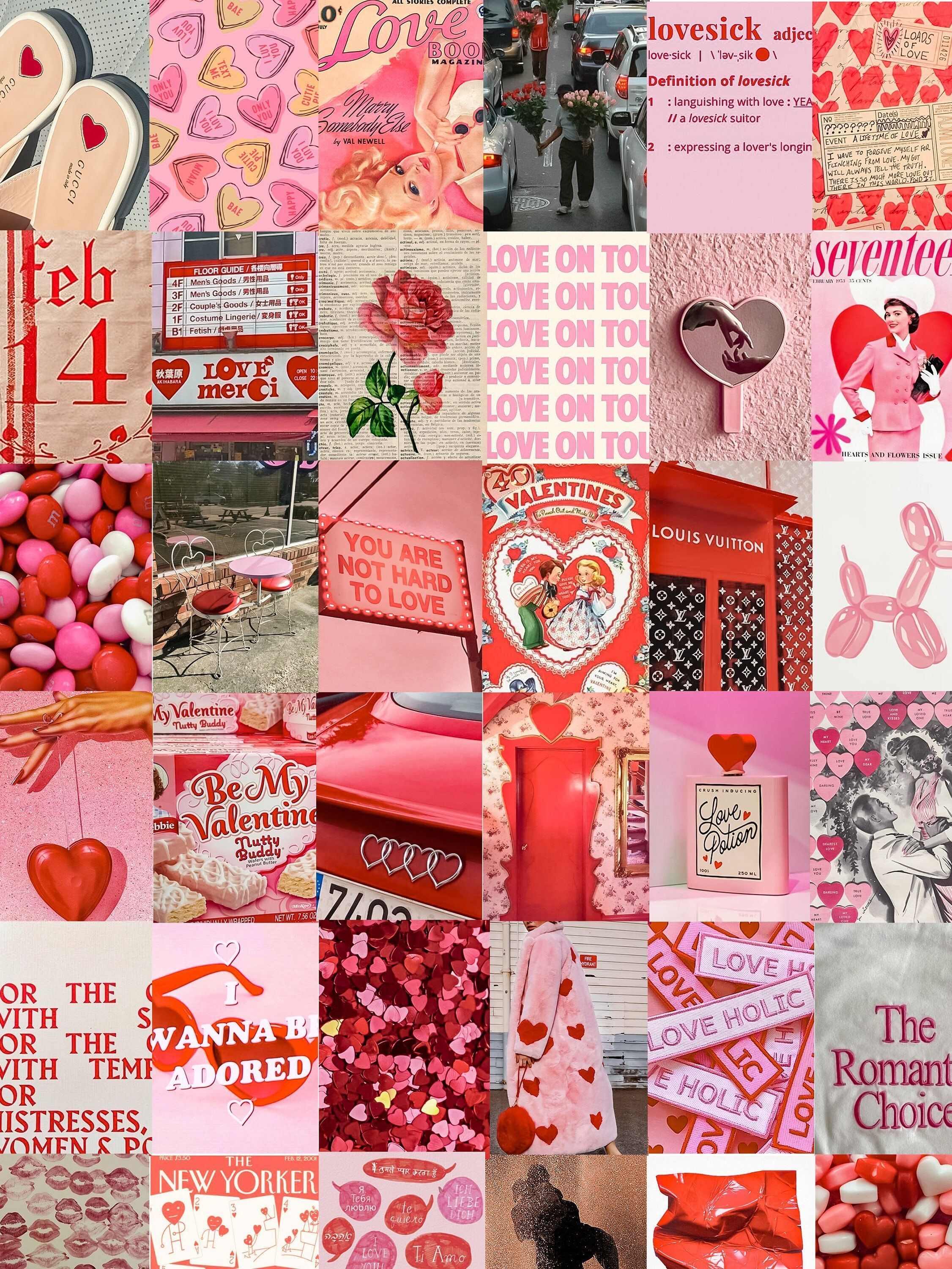 A collage of pink and red Valentine's Day themed pictures. - Lovecore