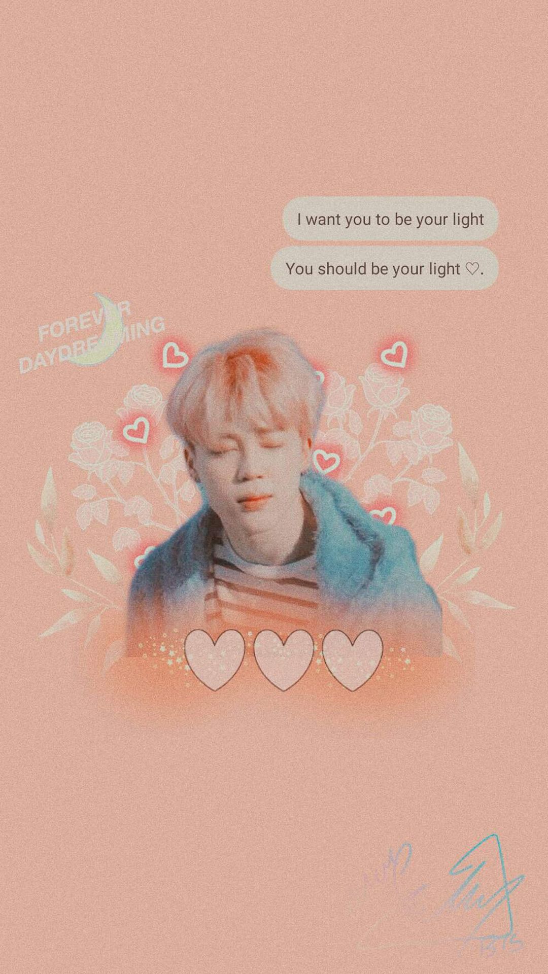 IPhone wallpaper of Jimin from BTS with a quote about wanting to be your light - Android