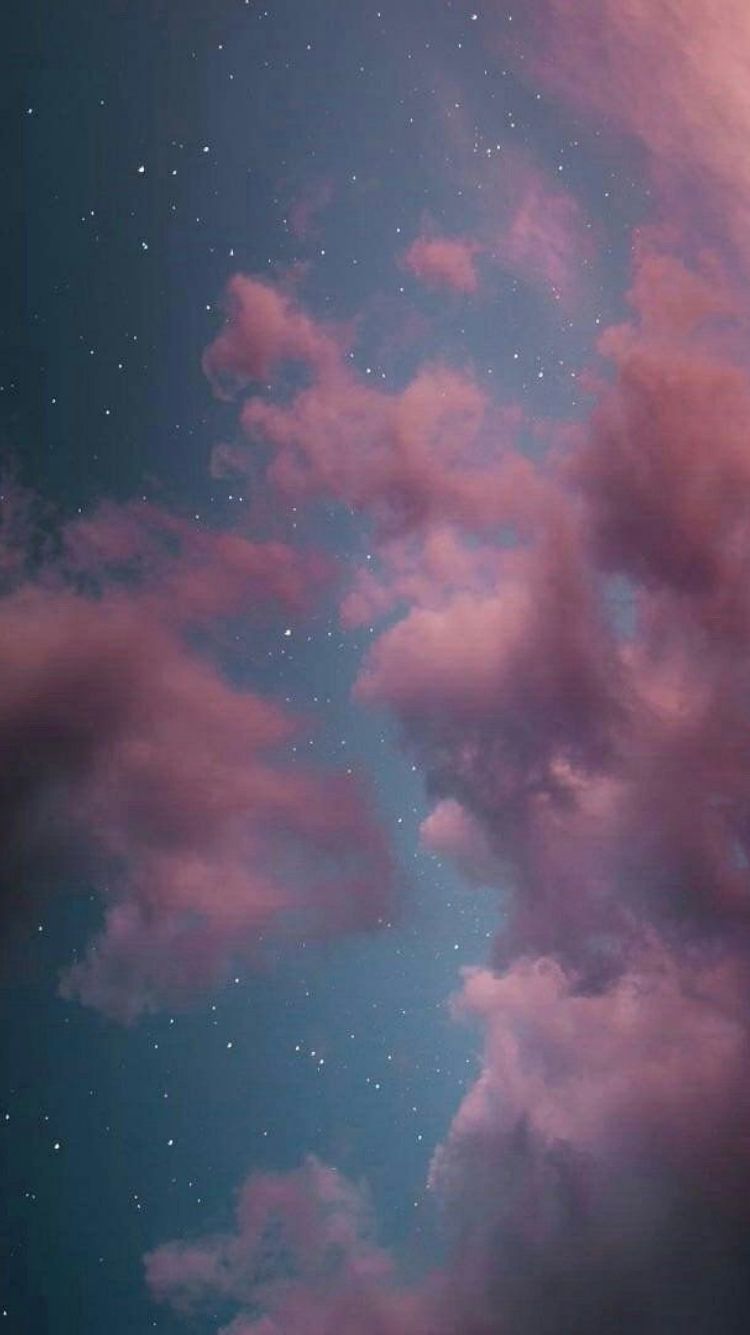 IPhone wallpaper of a pink and blue sky with clouds and stars - Android, 3D