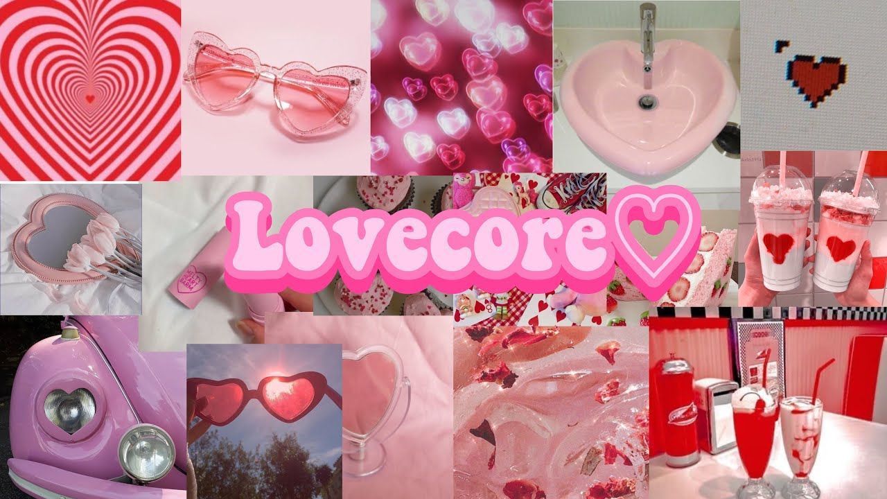 A collage of pink and red aesthetic images with the word 