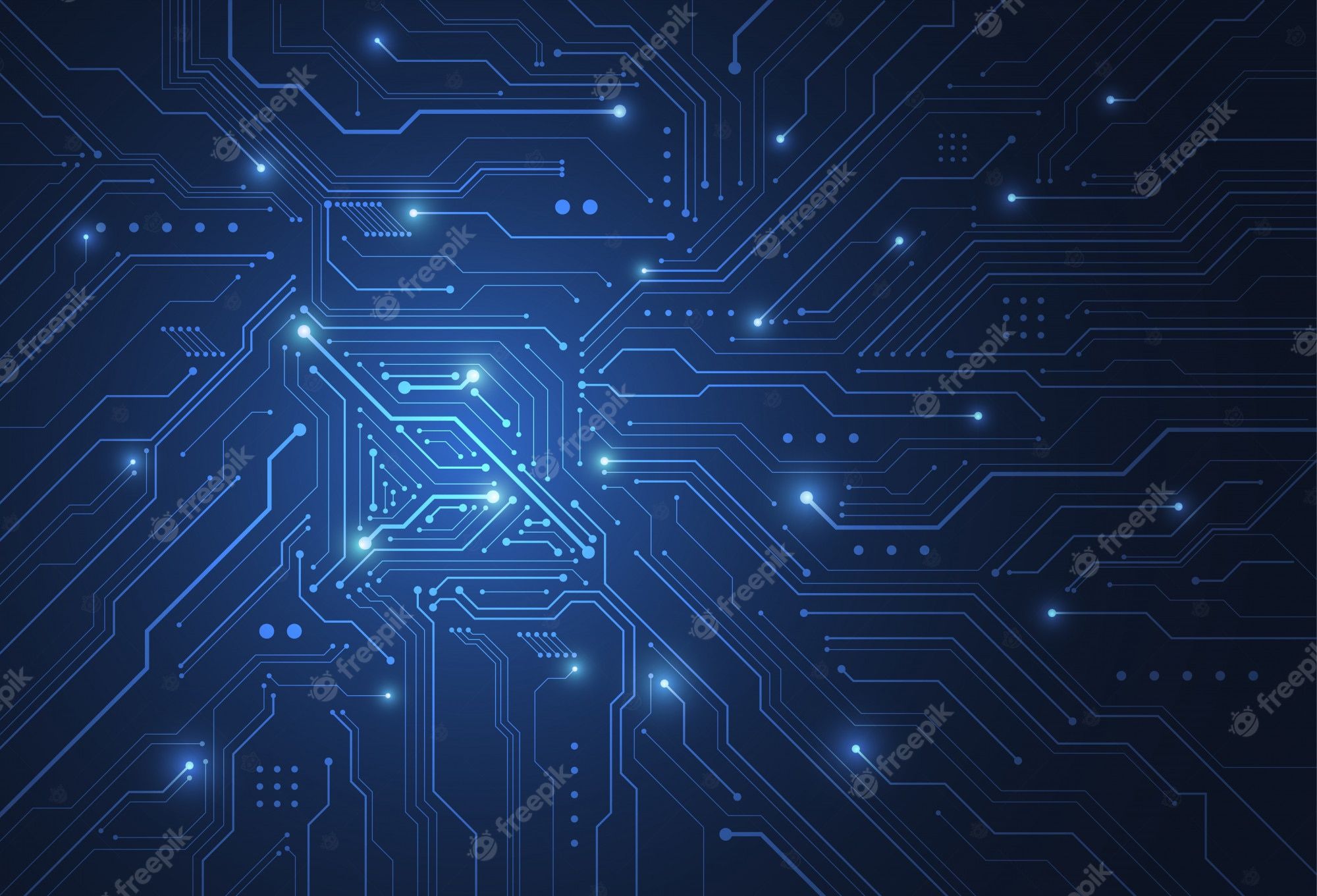 Circuit board background with a blue neon glow - Technology