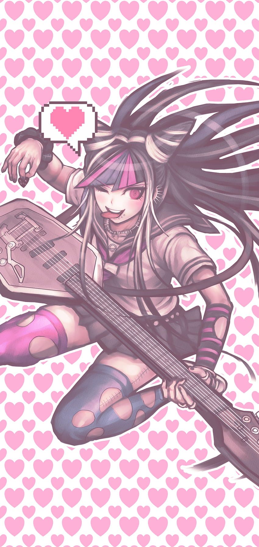 A drawing of a girl with long hair holding a guitar - Lovecore