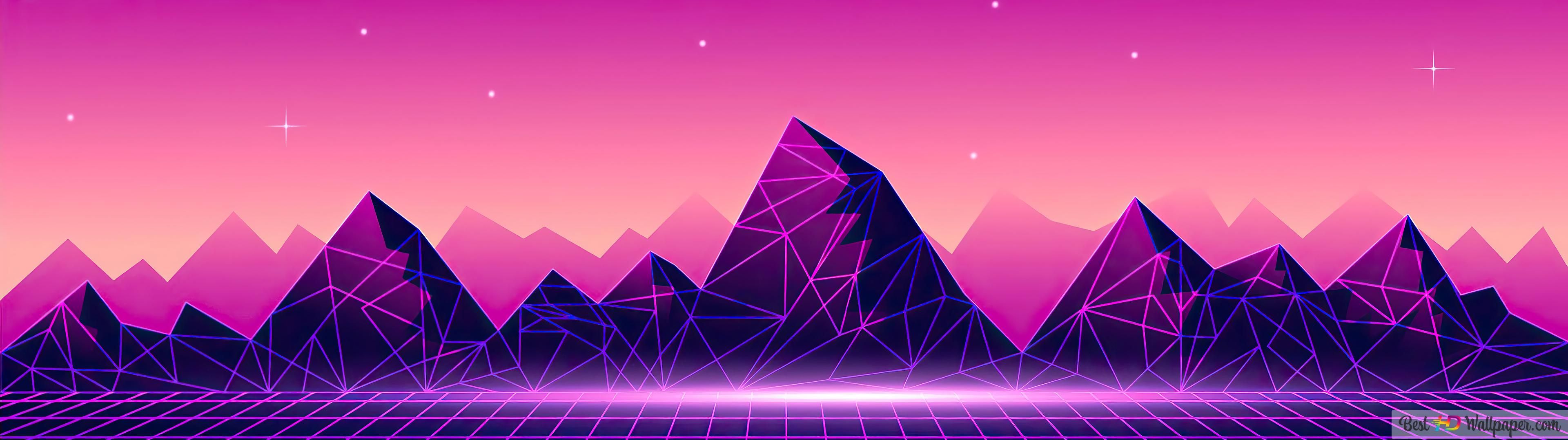 Synthwave Mountain Night 4K wallpaper download