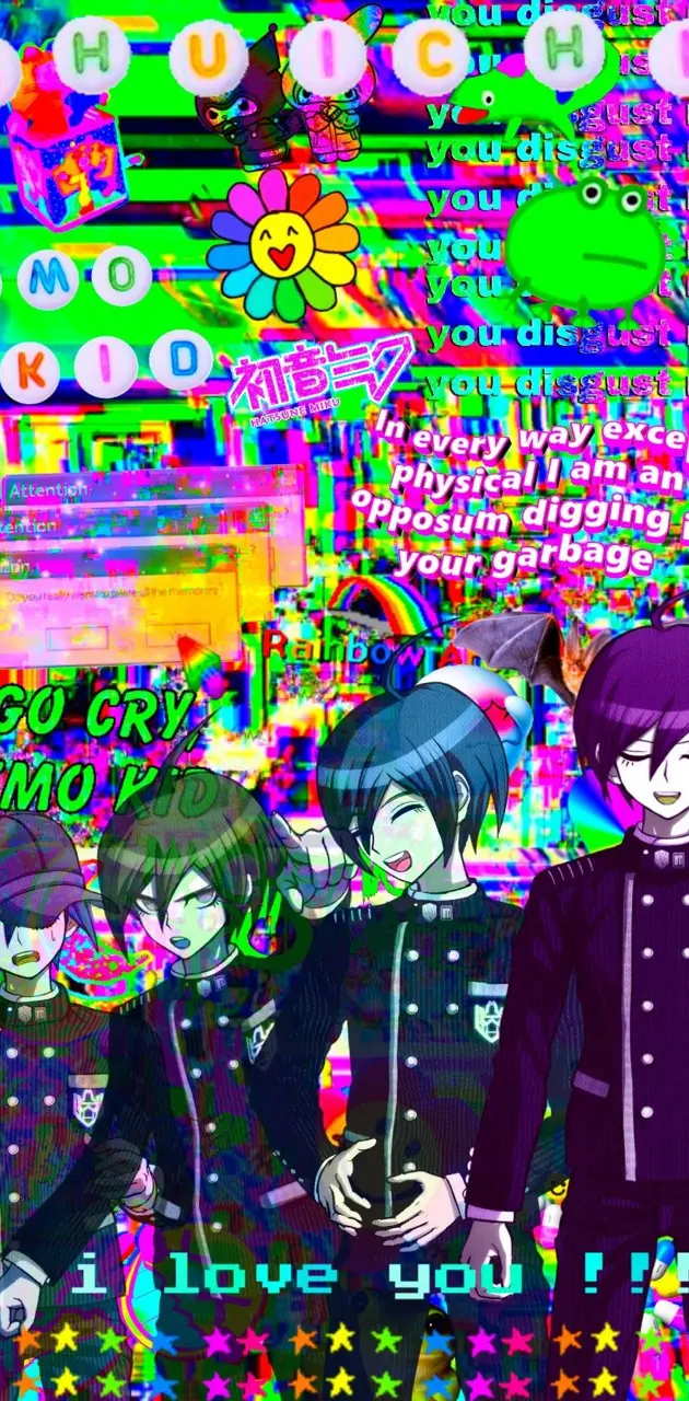 Anime boys in front of a colorful background - Glitchcore