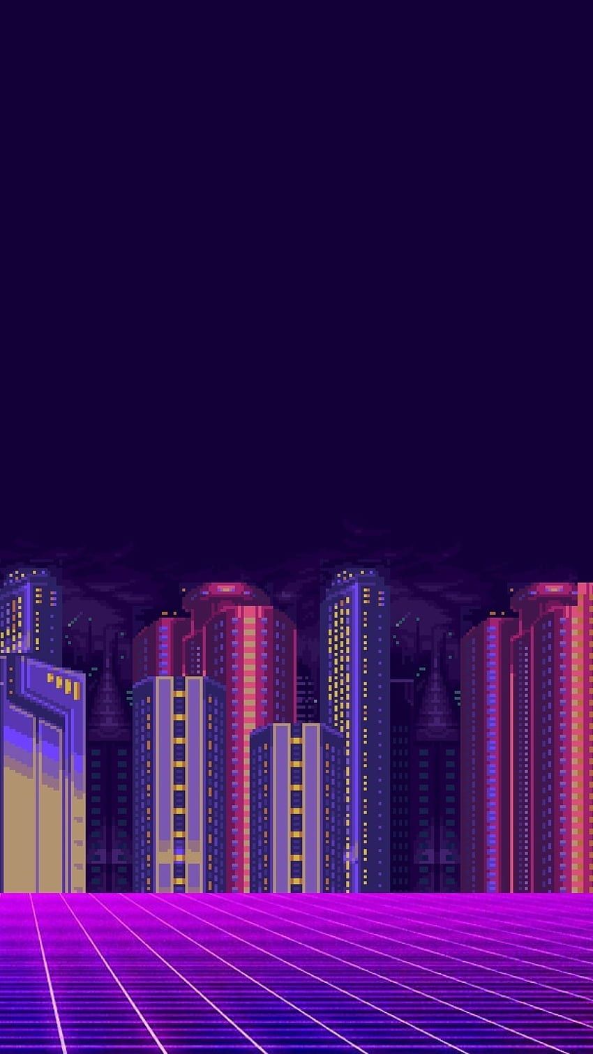 Purple neon city wallpaper for your phone - Synthwave
