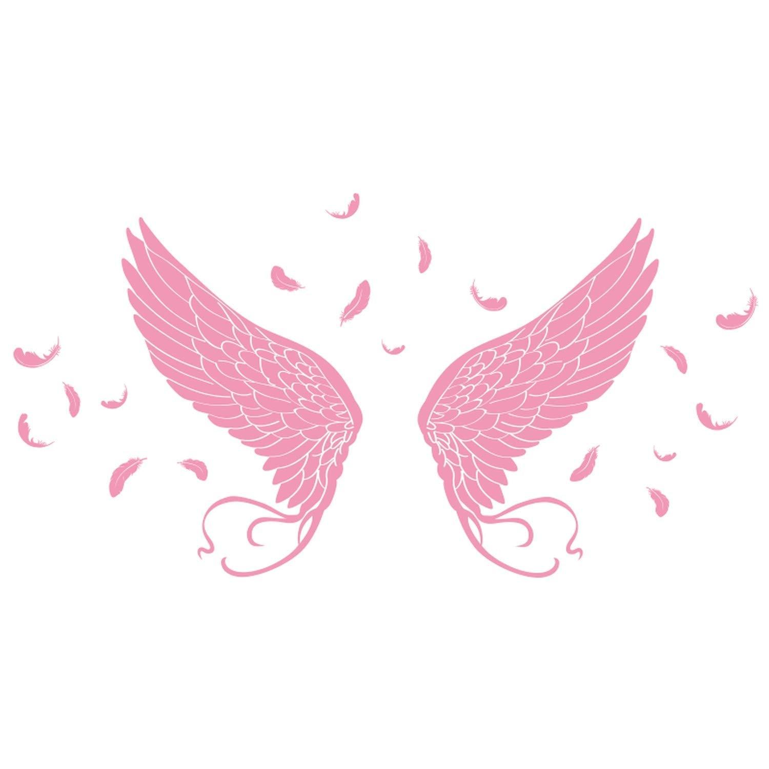 A pair of pink wings with pink feathers flying around them - Wings