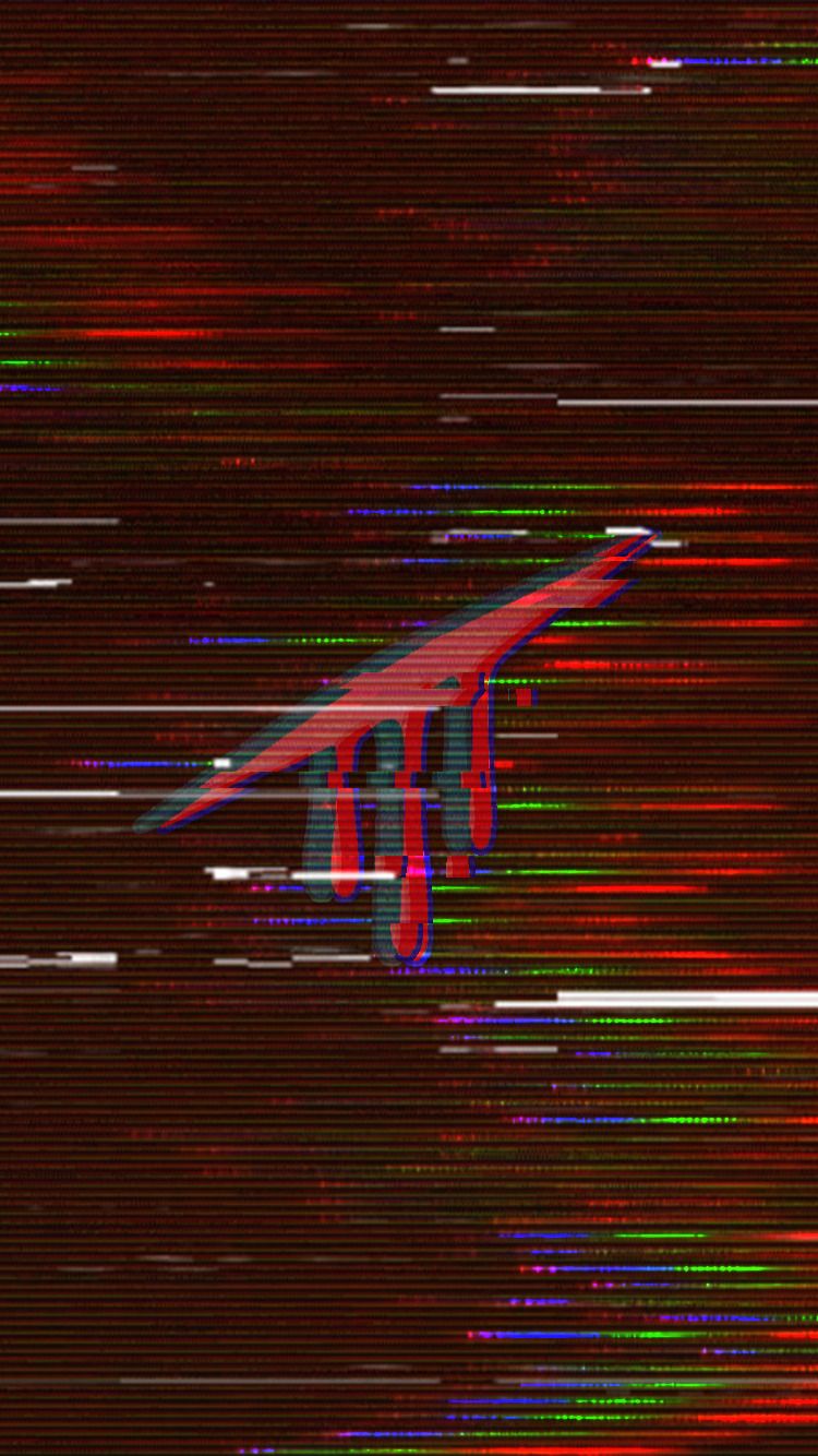 An abstract image of a red handprint made up of glitches - Glitchcore