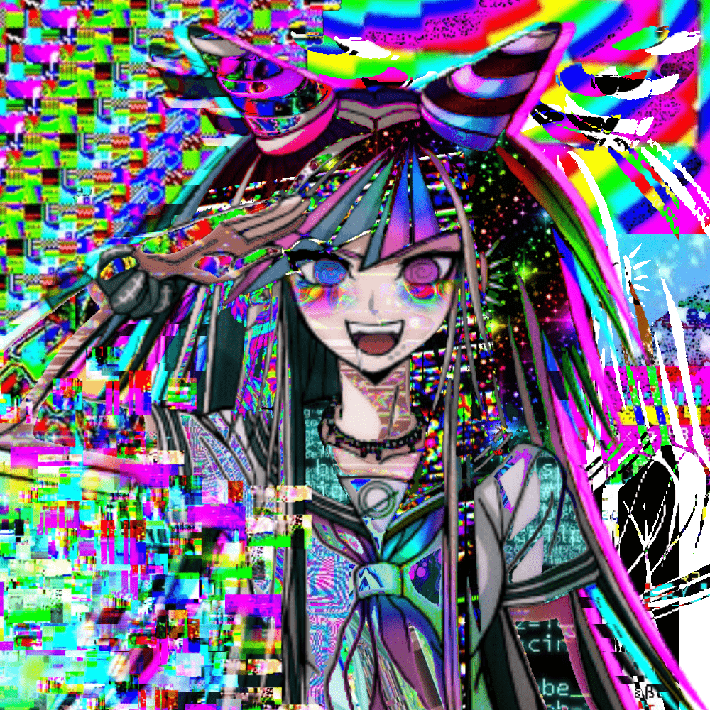 A digital art piece of a character with a crown and a staff. - Glitchcore