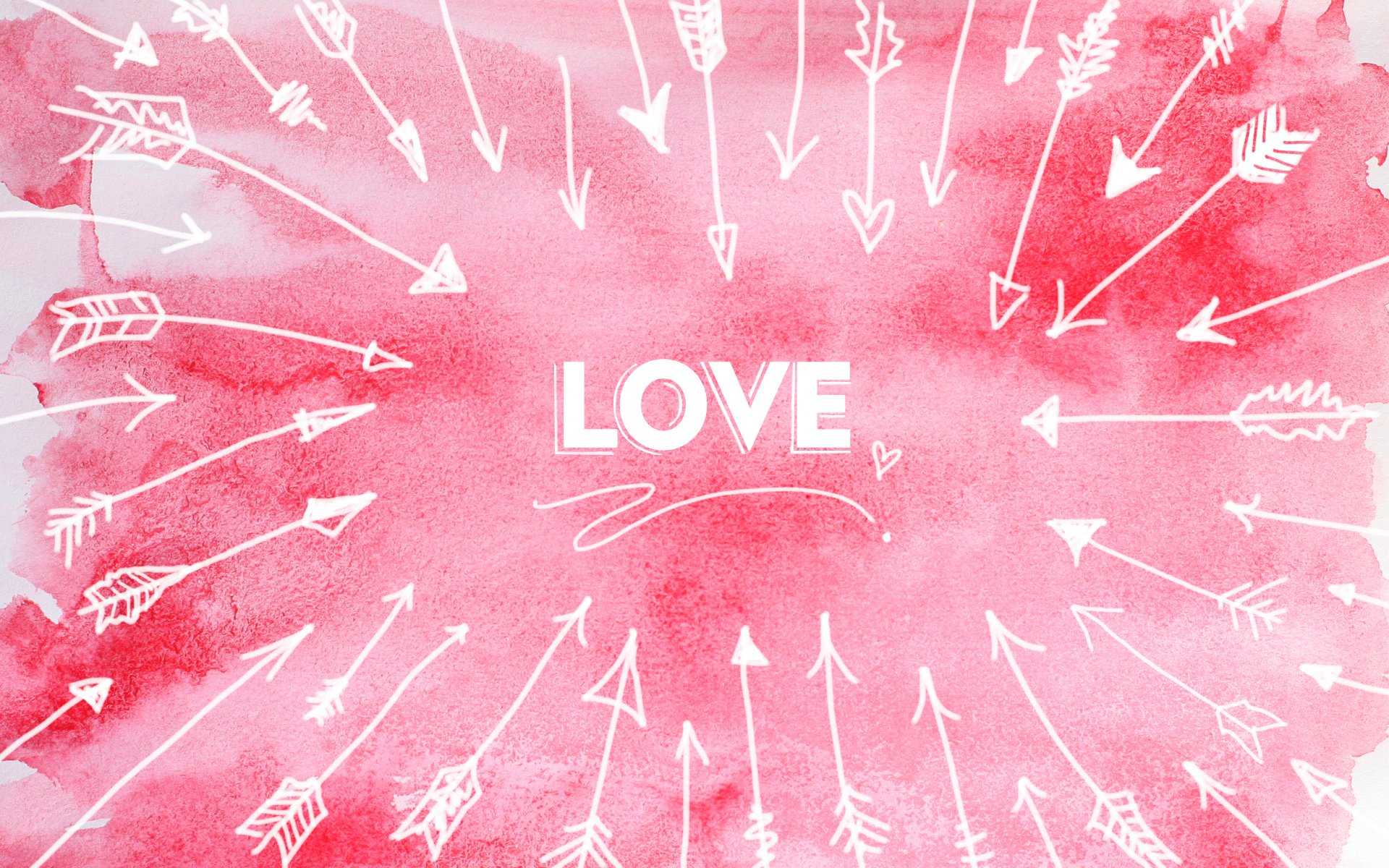 A watercolor background with arrows and the word love - Valentine's Day