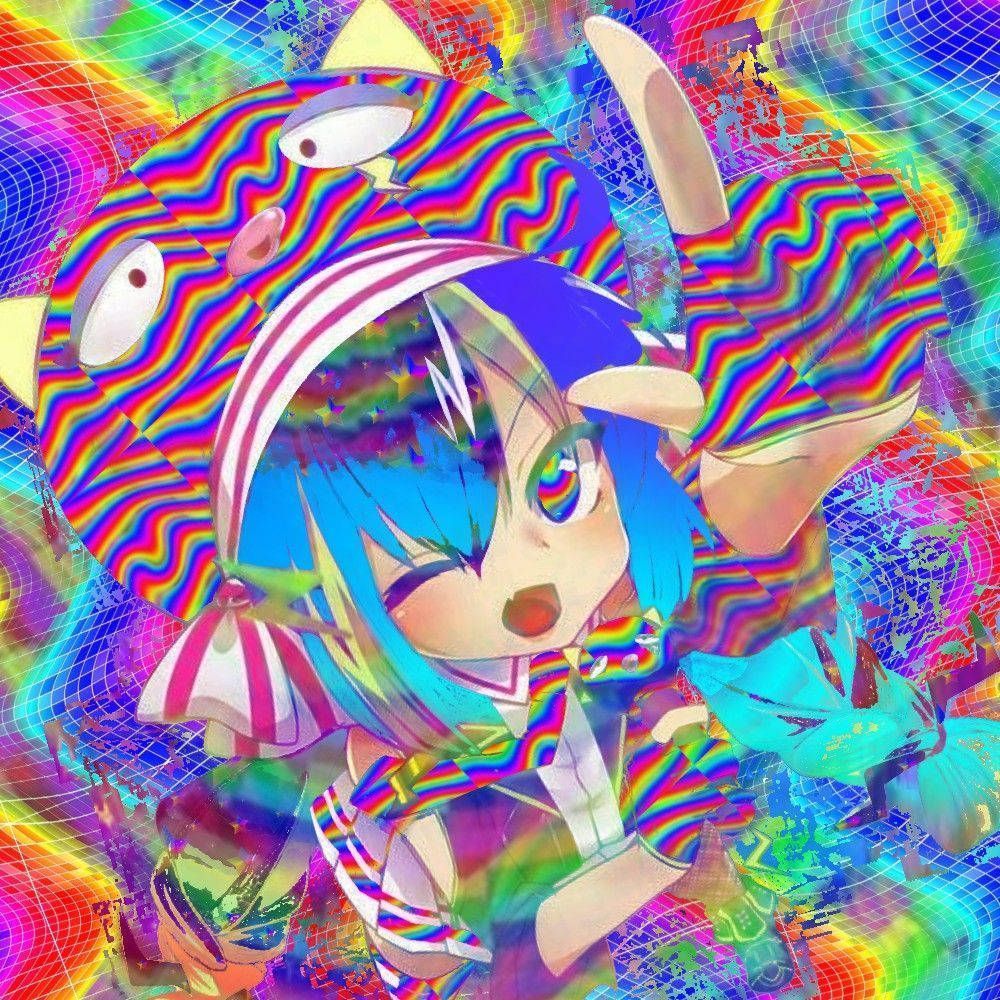 A colorful trippy anime girl with blue hair - Glitchcore