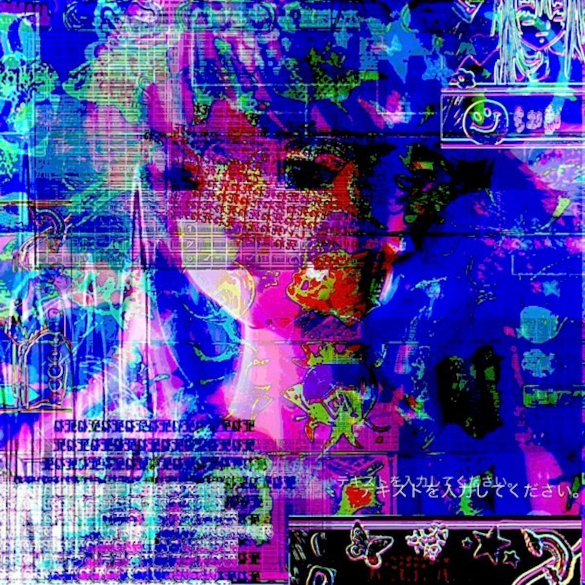 A colorful and abstract image of a woman's face with various symbols and designs around it. - Glitchcore