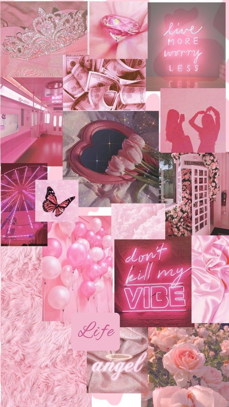 Aesthetic pink collage background with a lot of pink elements - Pink, soft pink