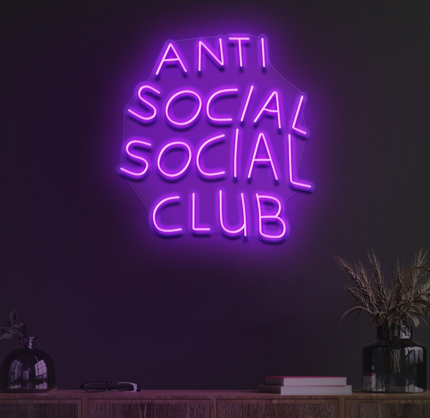 A purple neon sign that reads 