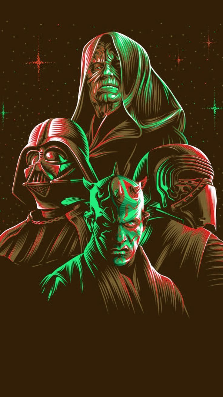 3D wallpaper of Darth Vader, Darth Sidious, and Darth Maul from Star Wars - Darth Vader