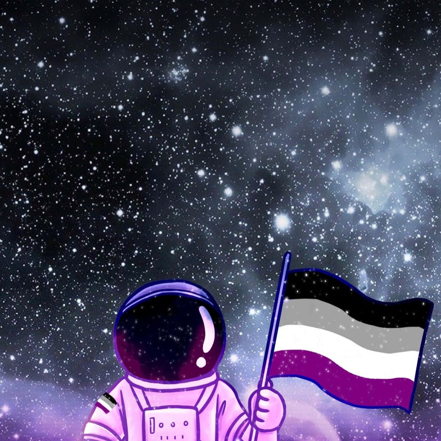 An astronaut floating in space holding an asexual pride flag. - Asexual