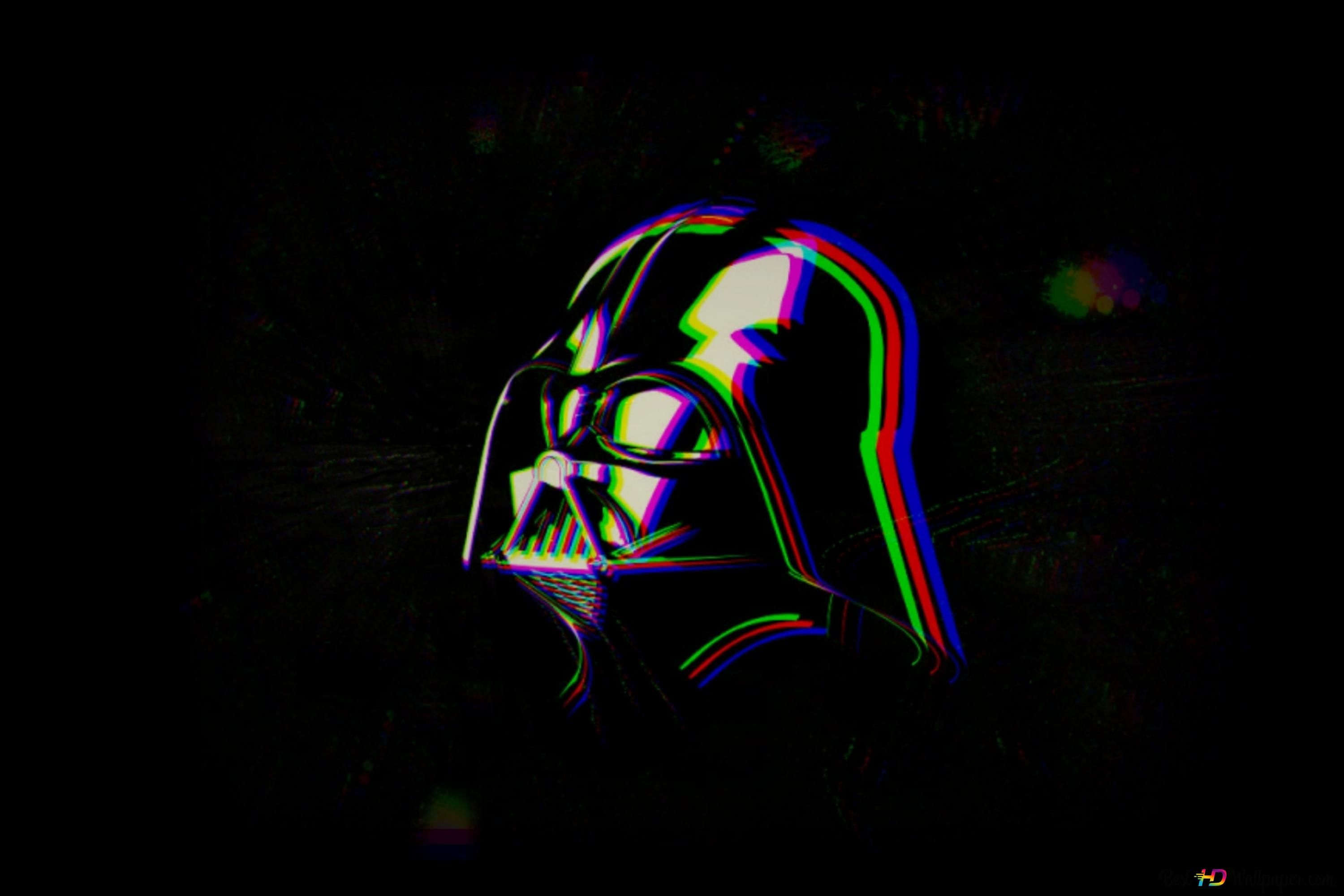 A colorful Darth Vader helmet on a black background - Darth Vader