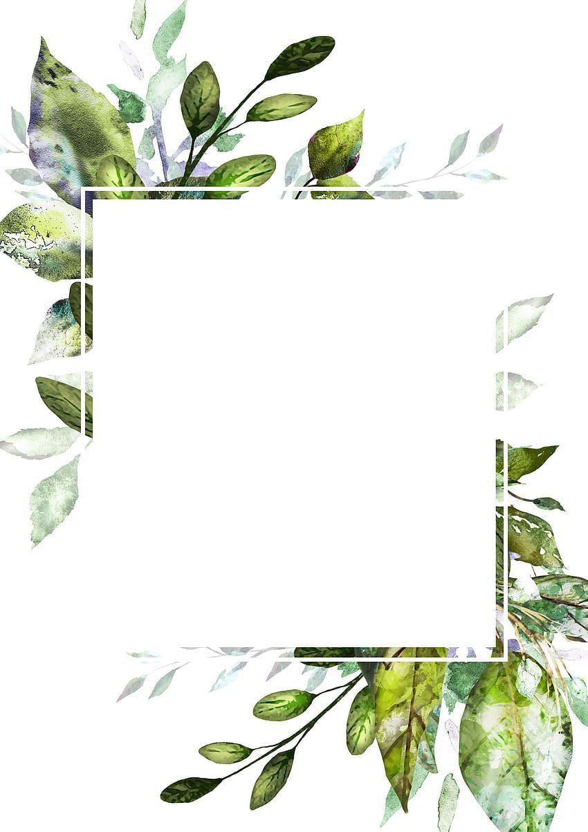 A watercolor illustration of a frame with green leaves - Border