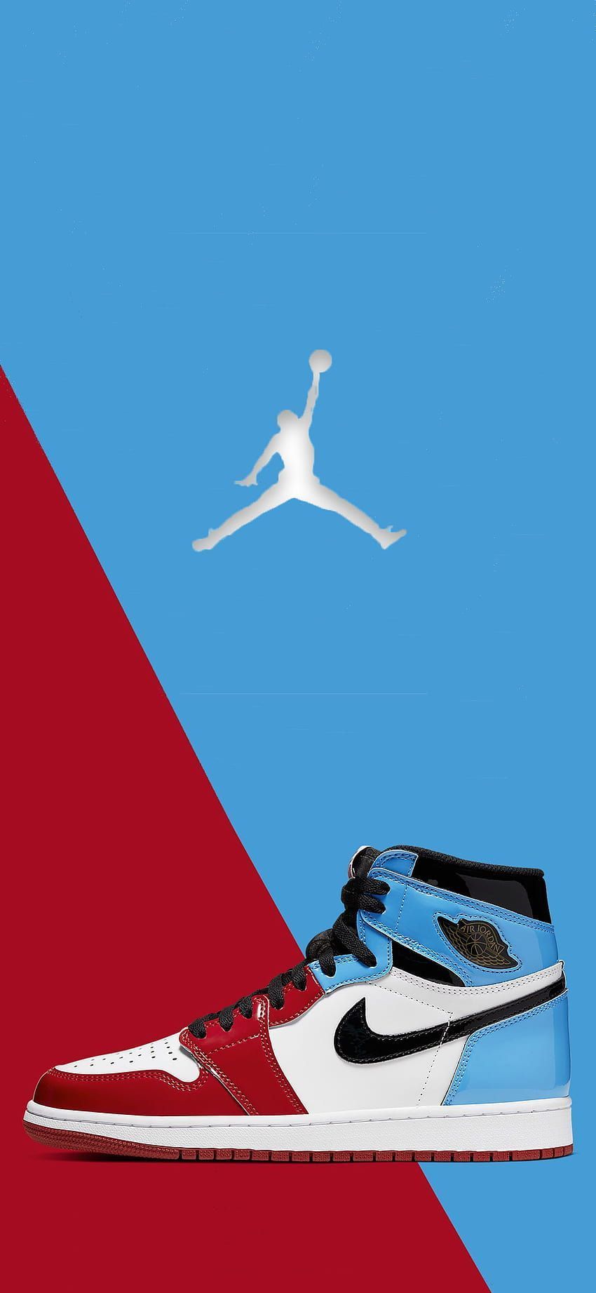 Jordan 1 shoes on a red and blue background - Air Jordan, Air Jordan 1