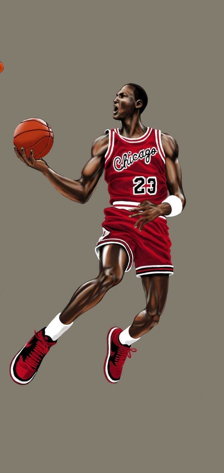 Illustration of Michael Jordan jumping in the air with a basketball in his hand - Michael Jordan