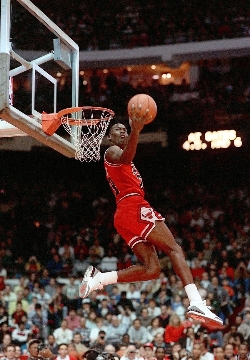Michael Jordan in the 1987 Slam Dunk contest, wearing the Air Jordan 3. - Michael Jordan