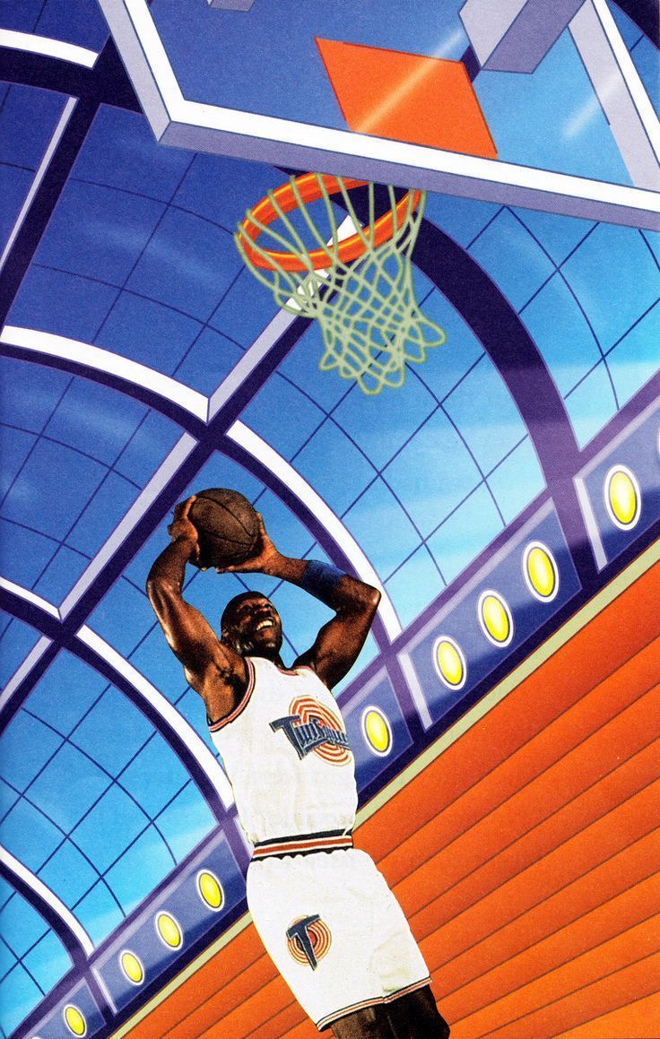 Illustration of basketball player in white jersey with orange trim dunking ball through hoop - Michael Jordan, Air Jordan