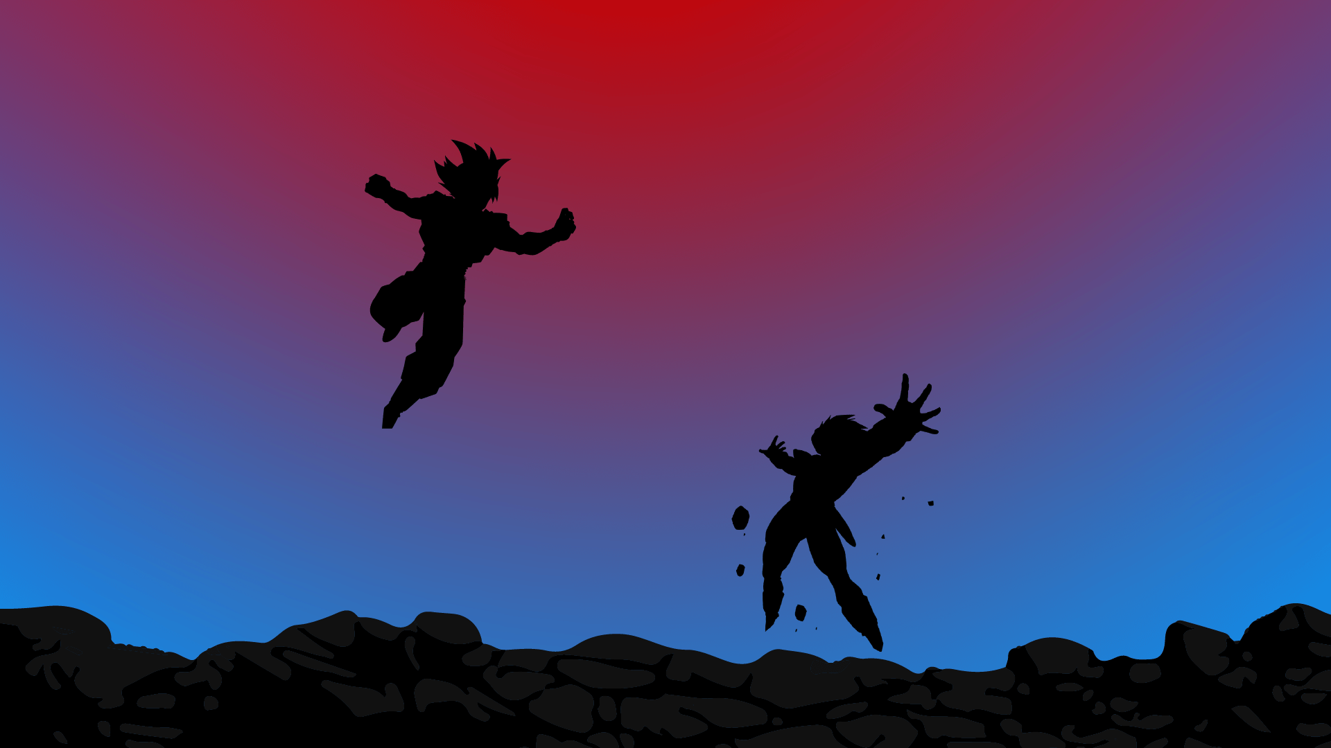 Two warriors jumping in the air with a sunset in the background - Chromebook