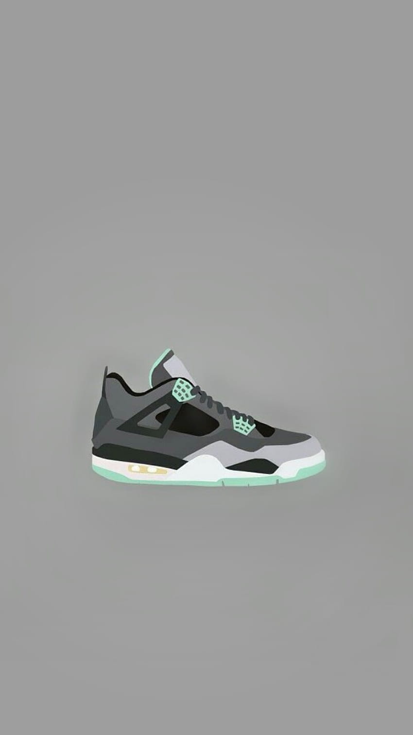 A pair of black and green sneakers on a grey background - Air Jordan 5