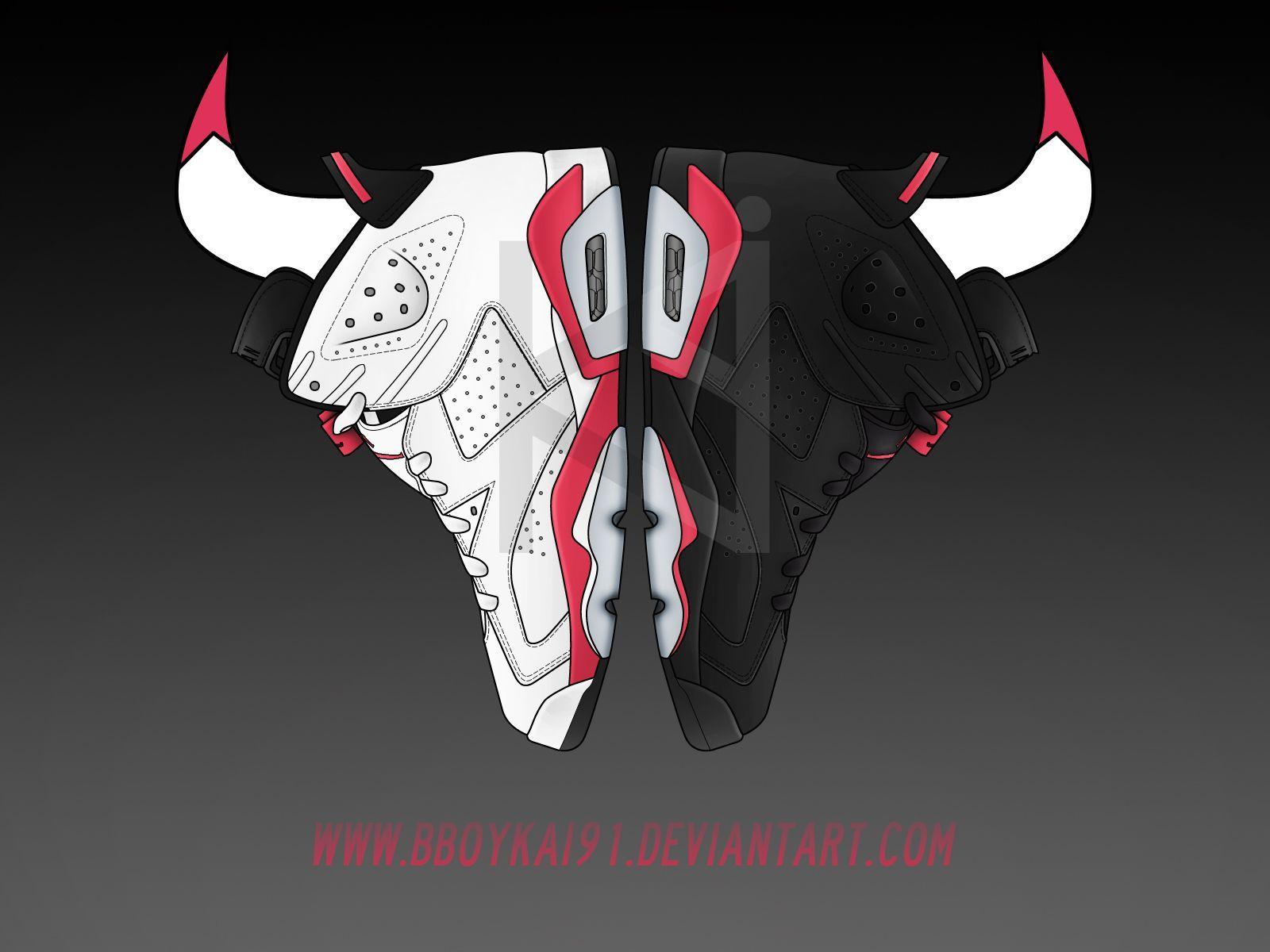 A pair of shoes with the Chicago Bulls logo on the side. - Air Jordan 6