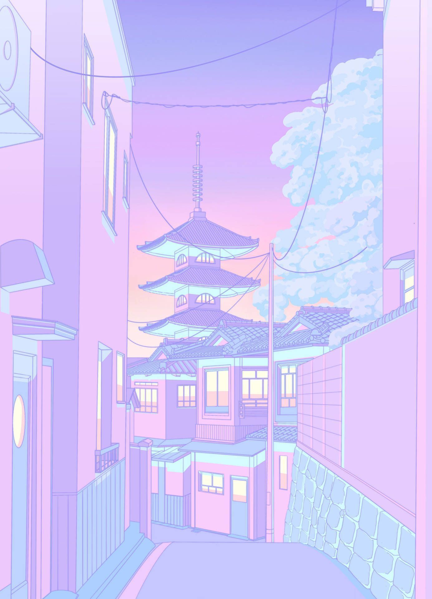 Download Pagoda In An Alley Pastel Japanese Aesthetic Wallpaper