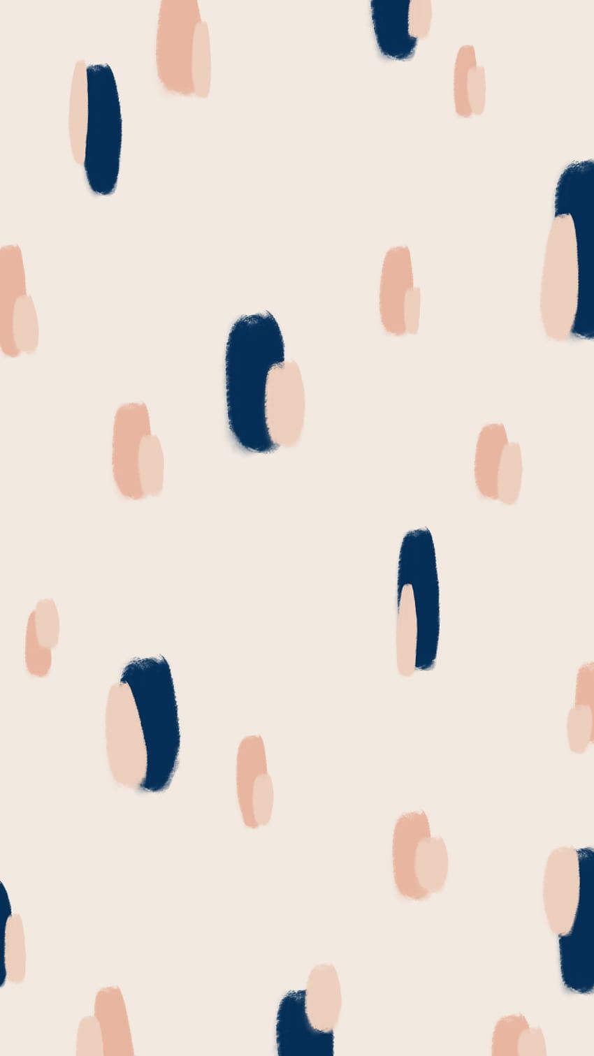 A pattern of abstract shapes in navy and pink on a cream background - Design