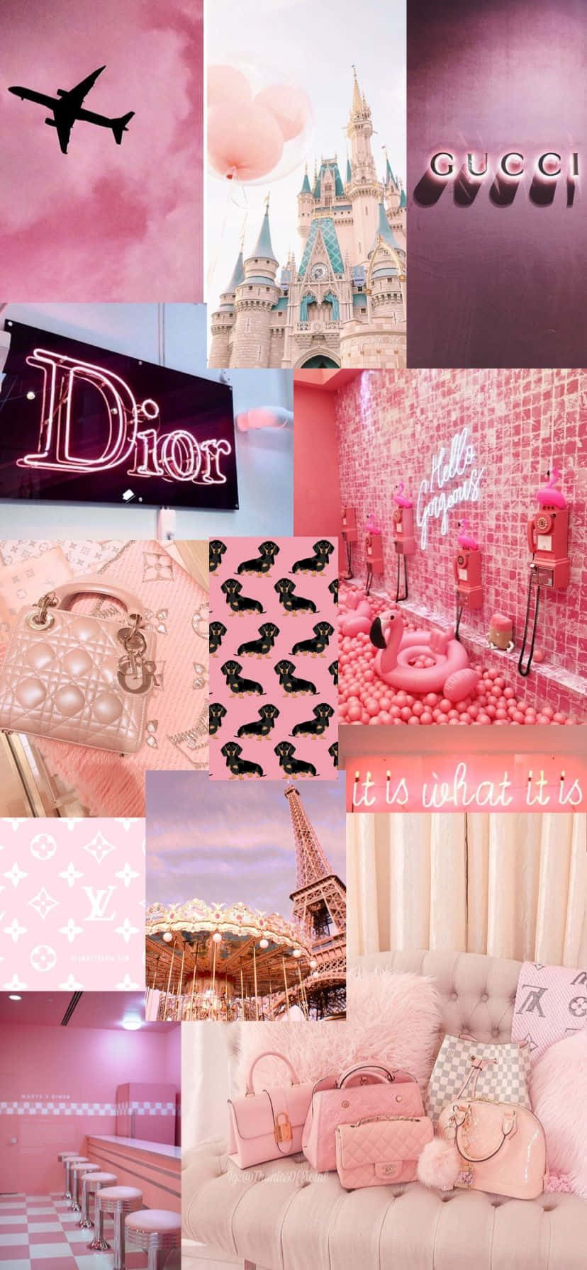 Aesthetic background of pink with different photos - Design