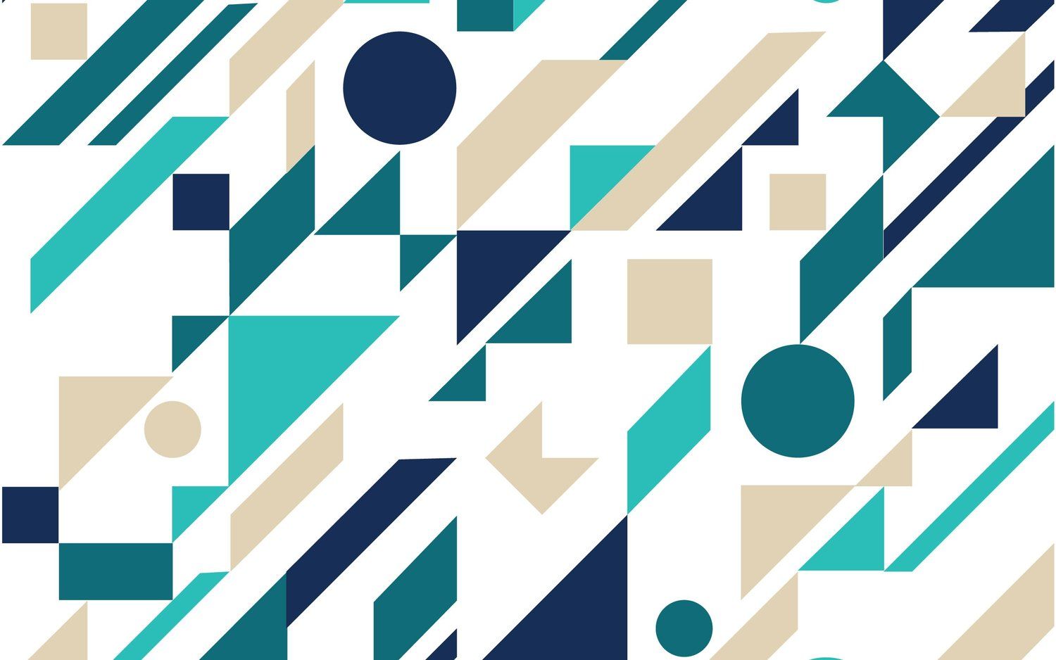 An abstract pattern of geometric shapes in blue, beige and white. - Design, geometry