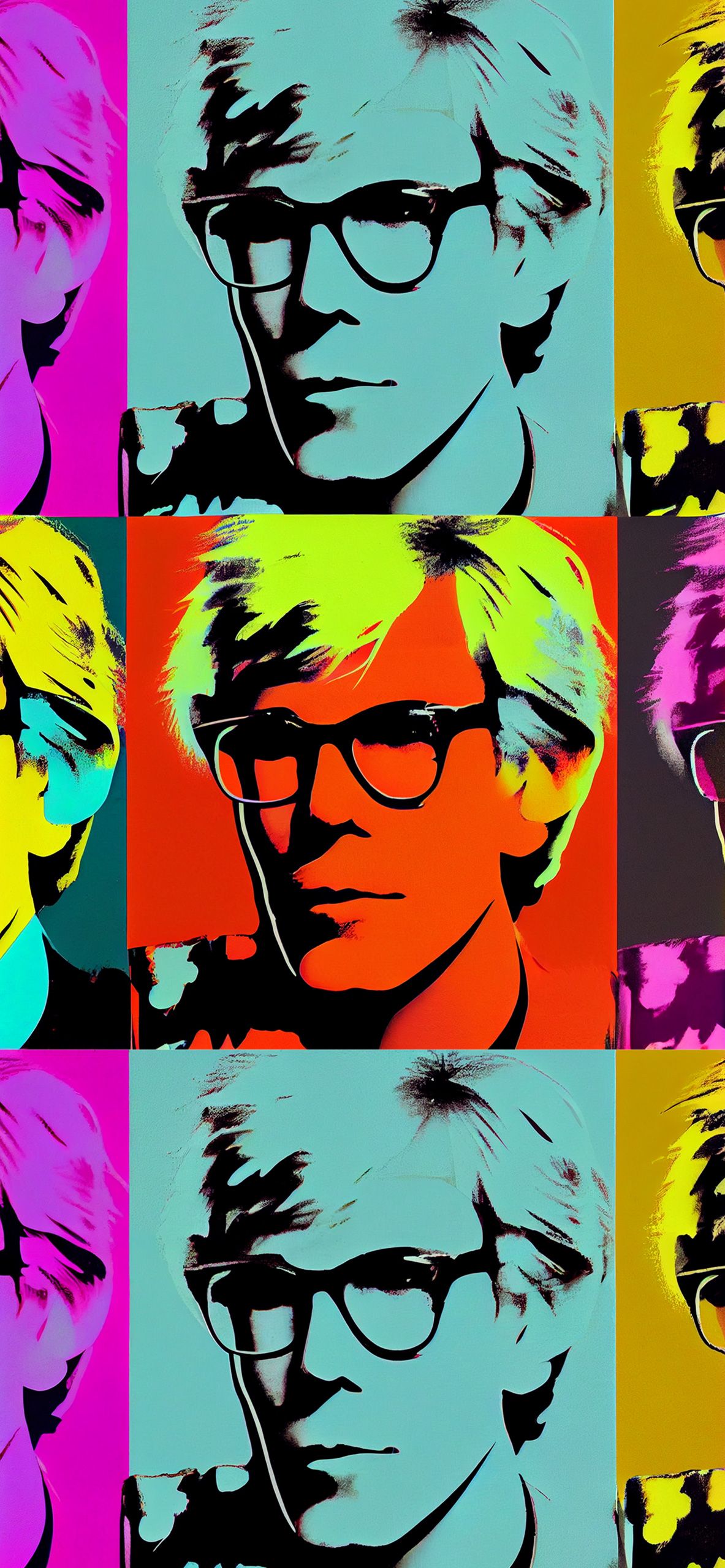 Andy Warhol, the famous pop art painter, is depicted in this artistic image. - Design, art
