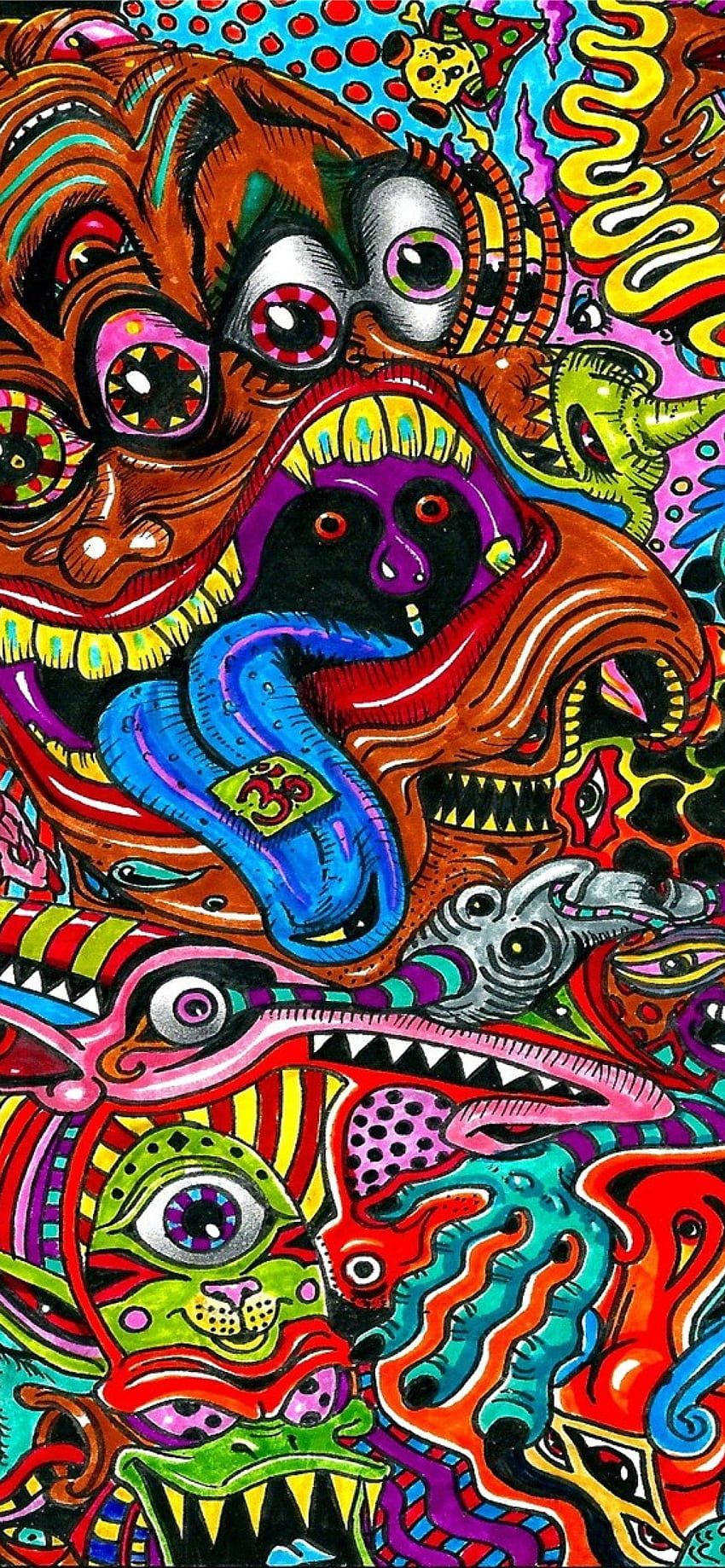 A colorful drawing of a creature with many eyes and tentacles. - Psychedelic