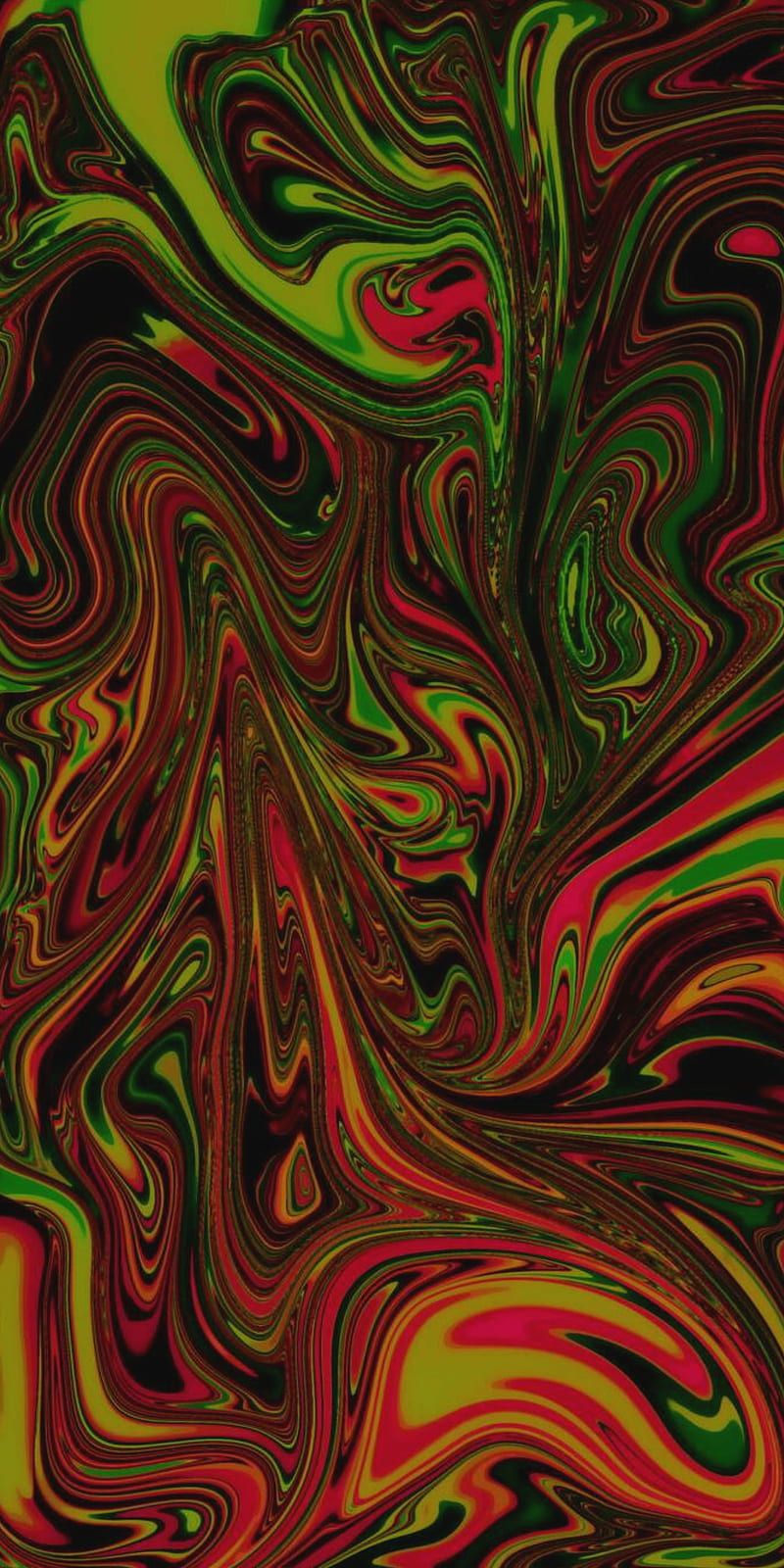 An abstract image of green, red and black - Psychedelic