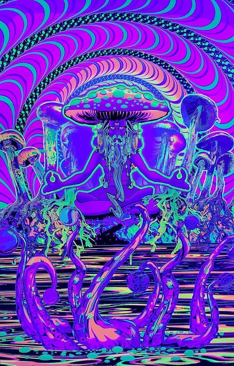 A psychedelic painting of an alien in the water - Psychedelic