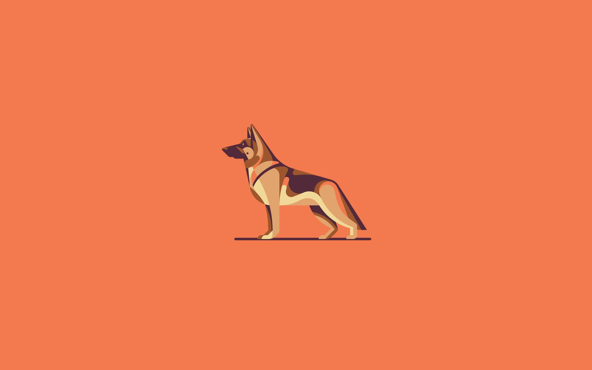 Minimalistic German Shepherd illustration on an orange background - Dog