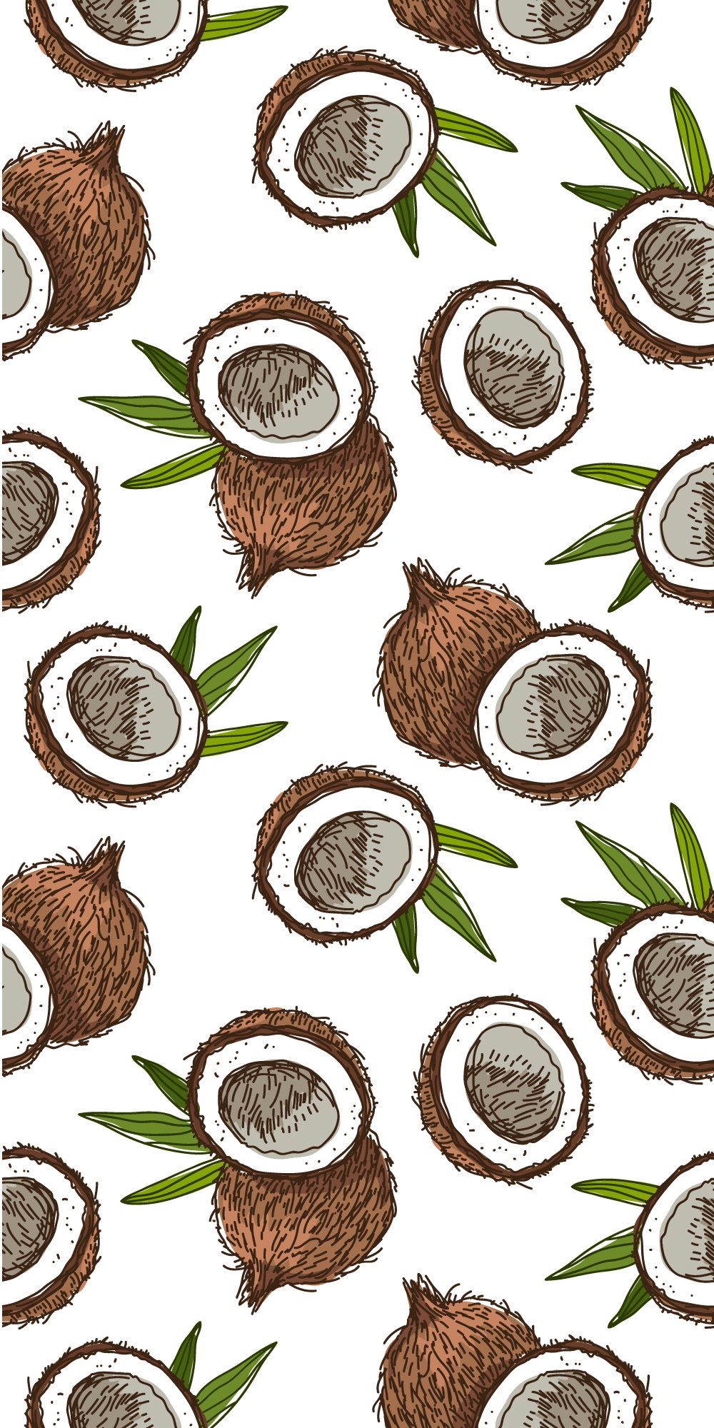 A pattern of coconuts on a green background - Coconut